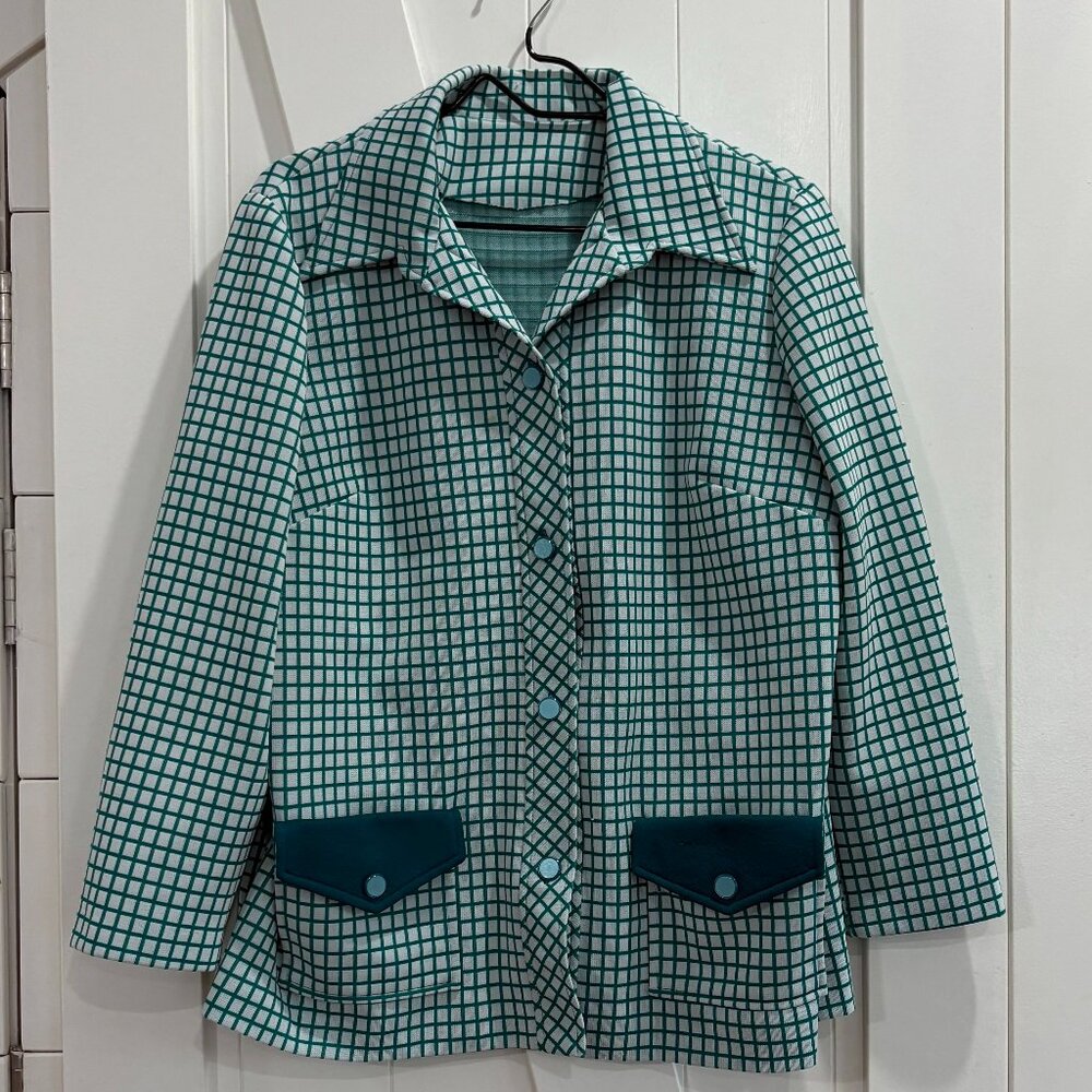 Handmade Vintage Women's Green and White Grid Jacket Blazer